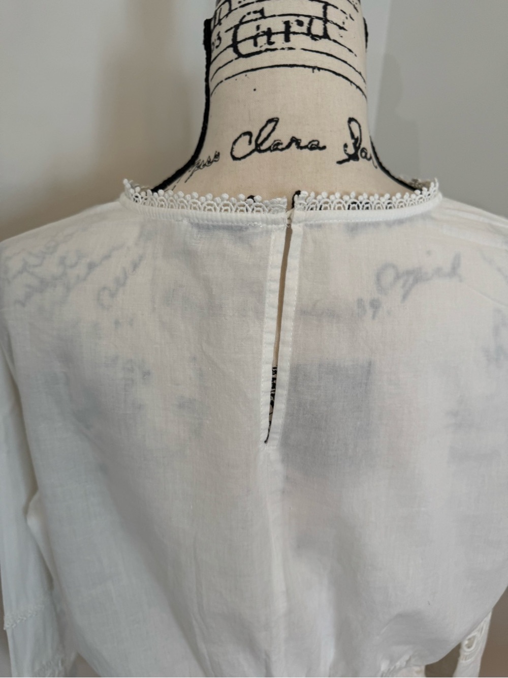 Lush White Eyelet Lace Blouse Small Boho Peasant Smocked Waist Romantic Cottage - Picture 7 of 11
